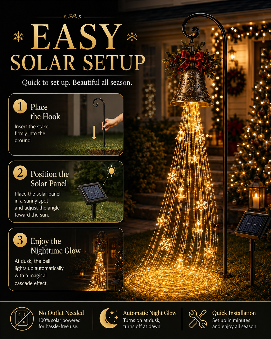 🔥Hot Sale 45% OFF🎄 Christmas Bell Cascade Solar Yard Light✨
