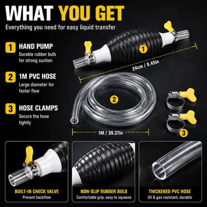 🚗 Portable Siphon Fuel Transfer Pump Set – Emergency Manual Liquid Pump for Car, Motorcycle, Lawn Mower & Boat ⛽✨