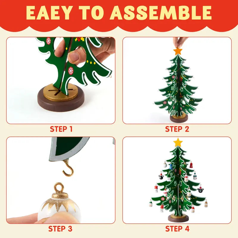 2026 Christmas Advent Calendar - Mini Wooden Christmas Tree Set with 30 Ornaments