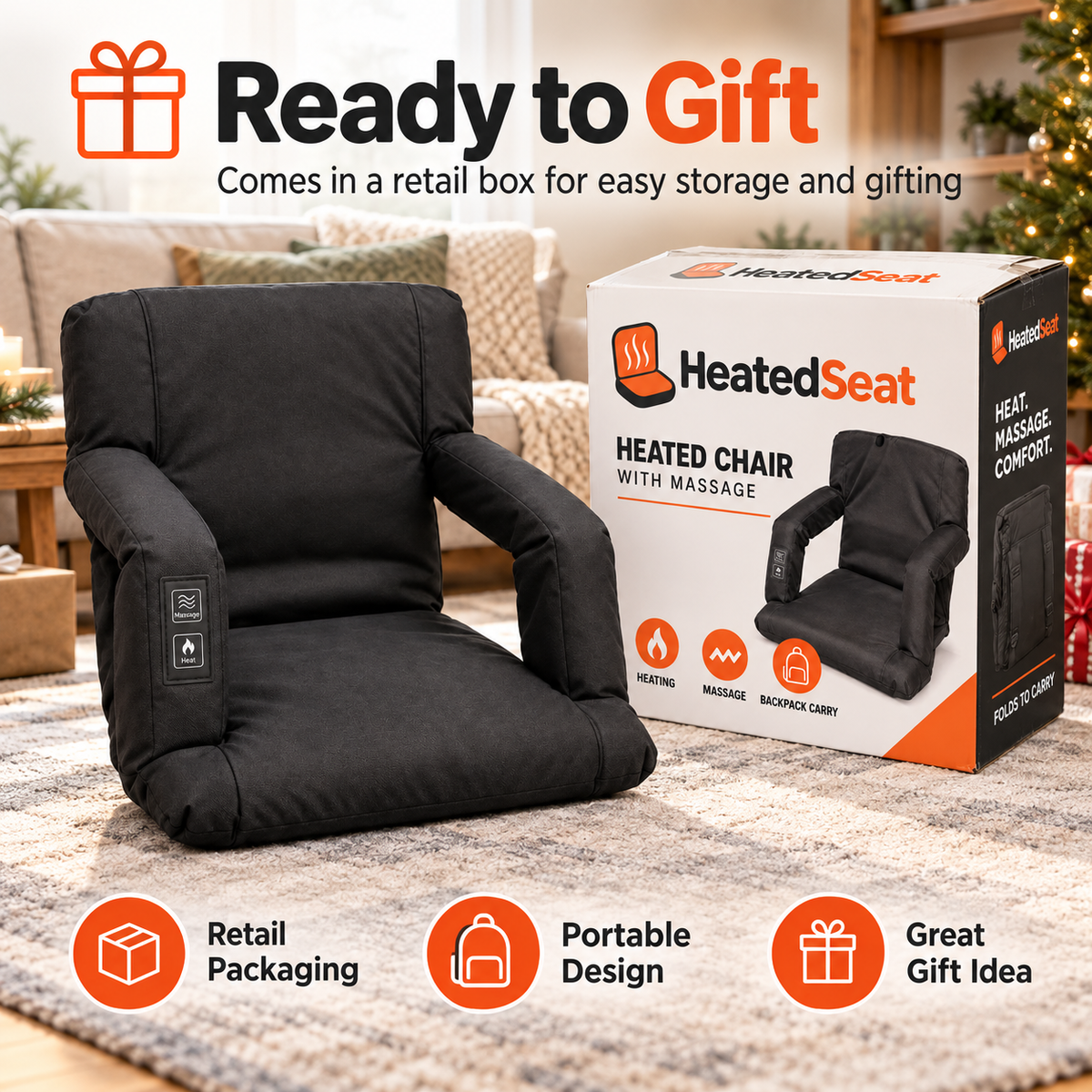 🔥 Heated Massage Floor Chair – Foldable Portable Lounge Seat with Padded Back & Armrests 🪑