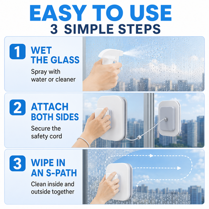 ✨ 6-in-1 Magnetic Window Cleaner for Double-Sided Glass Cleaning with Safety Cord