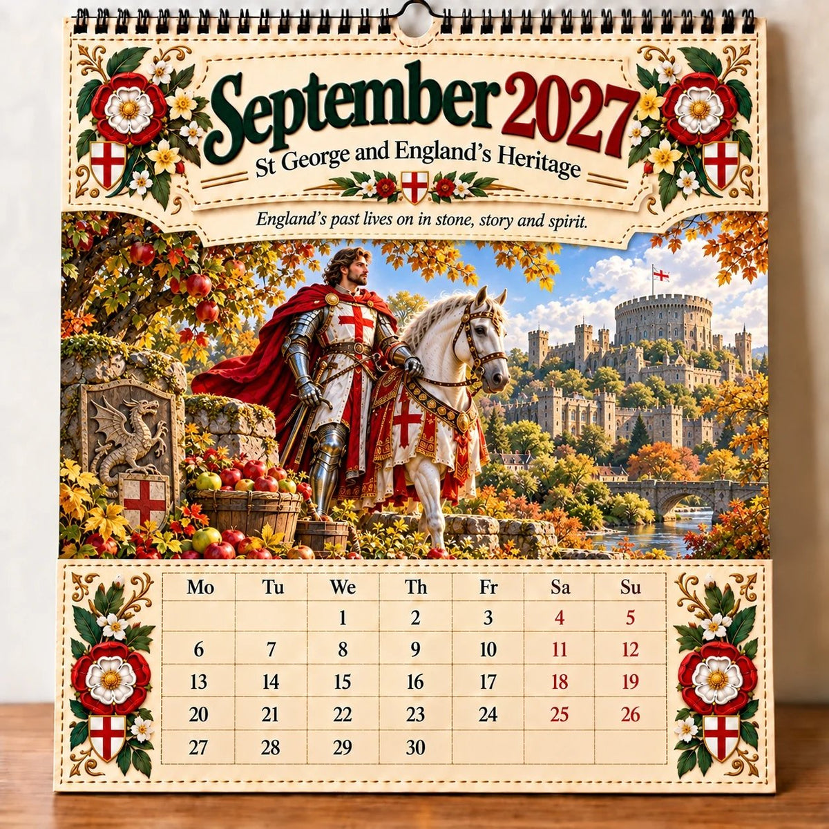 ⏳ Last Day 49% OFF – 🛡️ 2027 England St. George Wall Calendar | 12 Illustrated Monthly Scenes with Faith, Courage & Heritage 🇬🇧