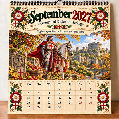⏳ Last Day 49% OFF – 🛡️ 2027 England St. George Wall Calendar | 12 Illustrated Monthly Scenes with Faith, Courage & Heritage 🇬🇧