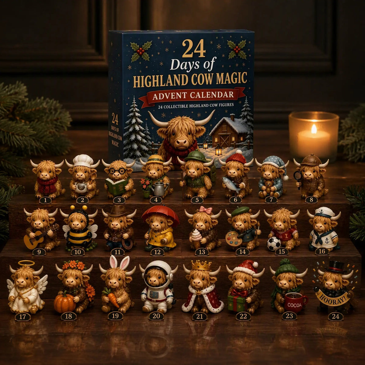 🐮 24 Days of Highland Cow Magic Advent Calendar – 24 Collectible Christmas Cow Surprises