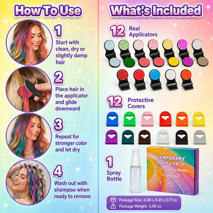 🔥🌈12-Color Temporary Hair Chalk Applicator Set
