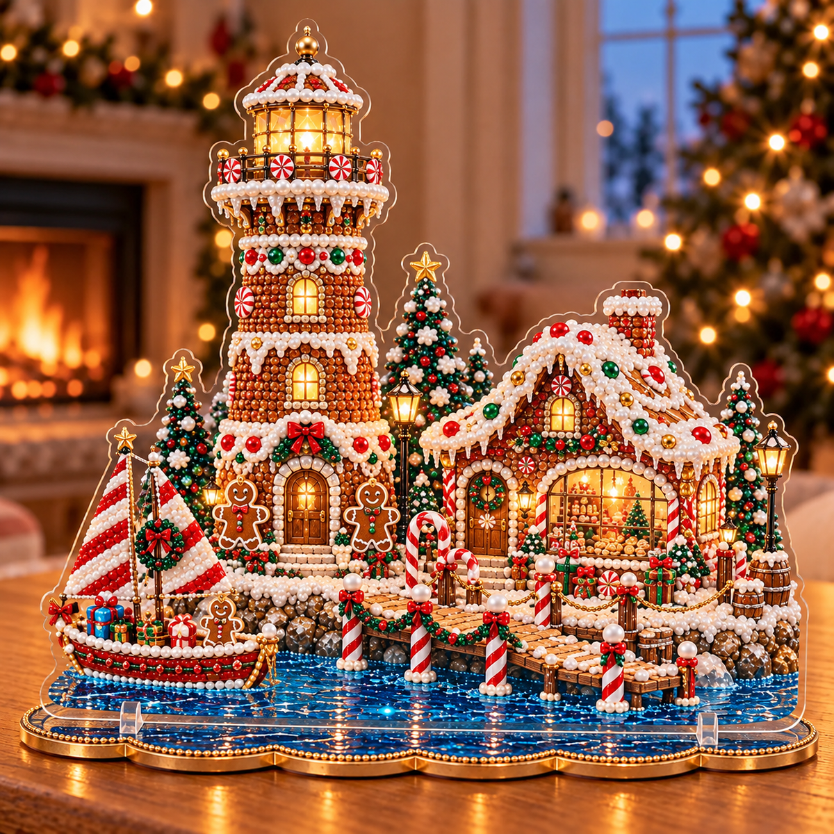 🎄 Christmas Lighthouse Village – DIY Sparkling Diamond 2D Art Decoration Kit