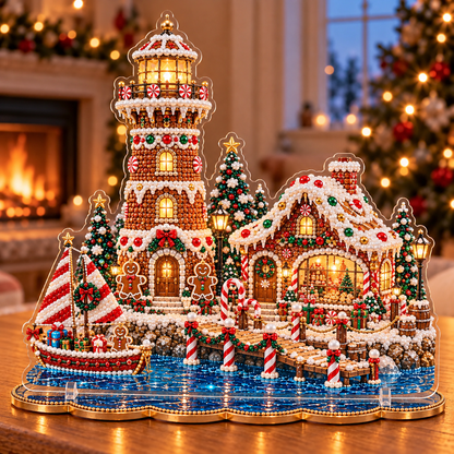 🎄 Christmas Lighthouse Village – DIY Sparkling Diamond 2D Art Decoration Kit