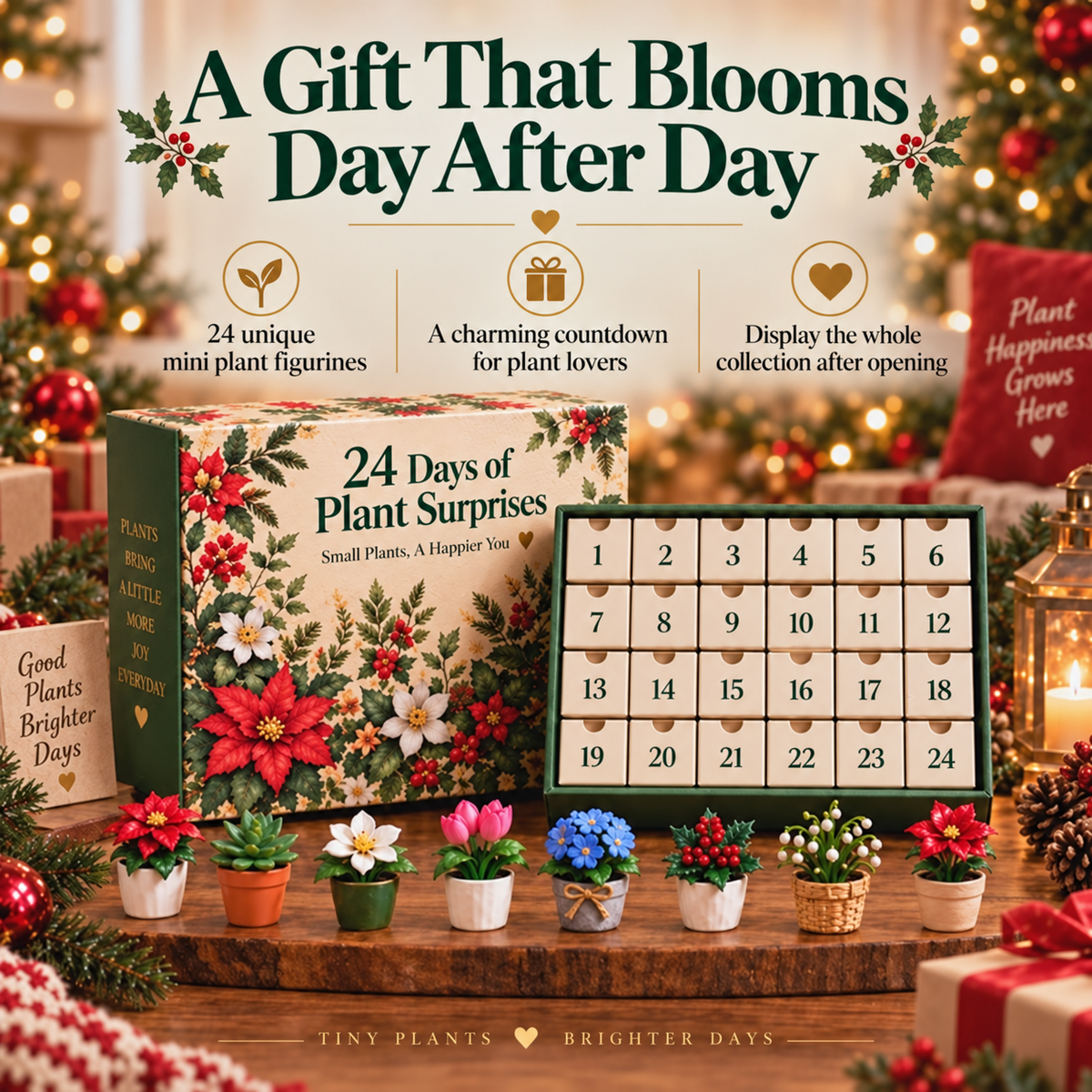 24 Days of Plant Surprises Advent Calendar – Mini Plant Figurines Christmas Countdown Gift for Plant Lovers