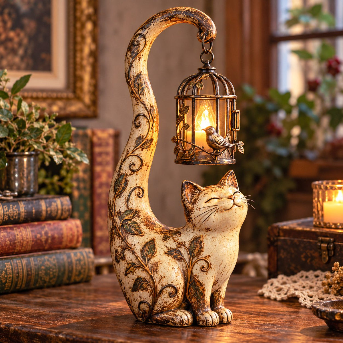 🐱✨ Little Guardian Cat Lantern™ | Vintage Lighted Sculpture