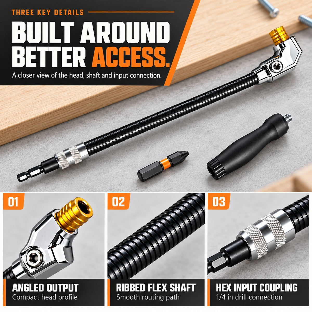 🔧 Flexible 90‑Degree Right‑Angle Drill Attachment with Long Flexible Shaft