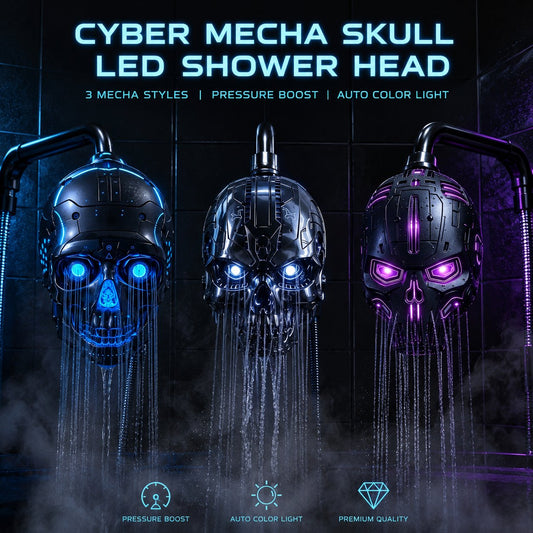 Cyber Mecha Skull Color Changing LED Pressure Boost Shower Head