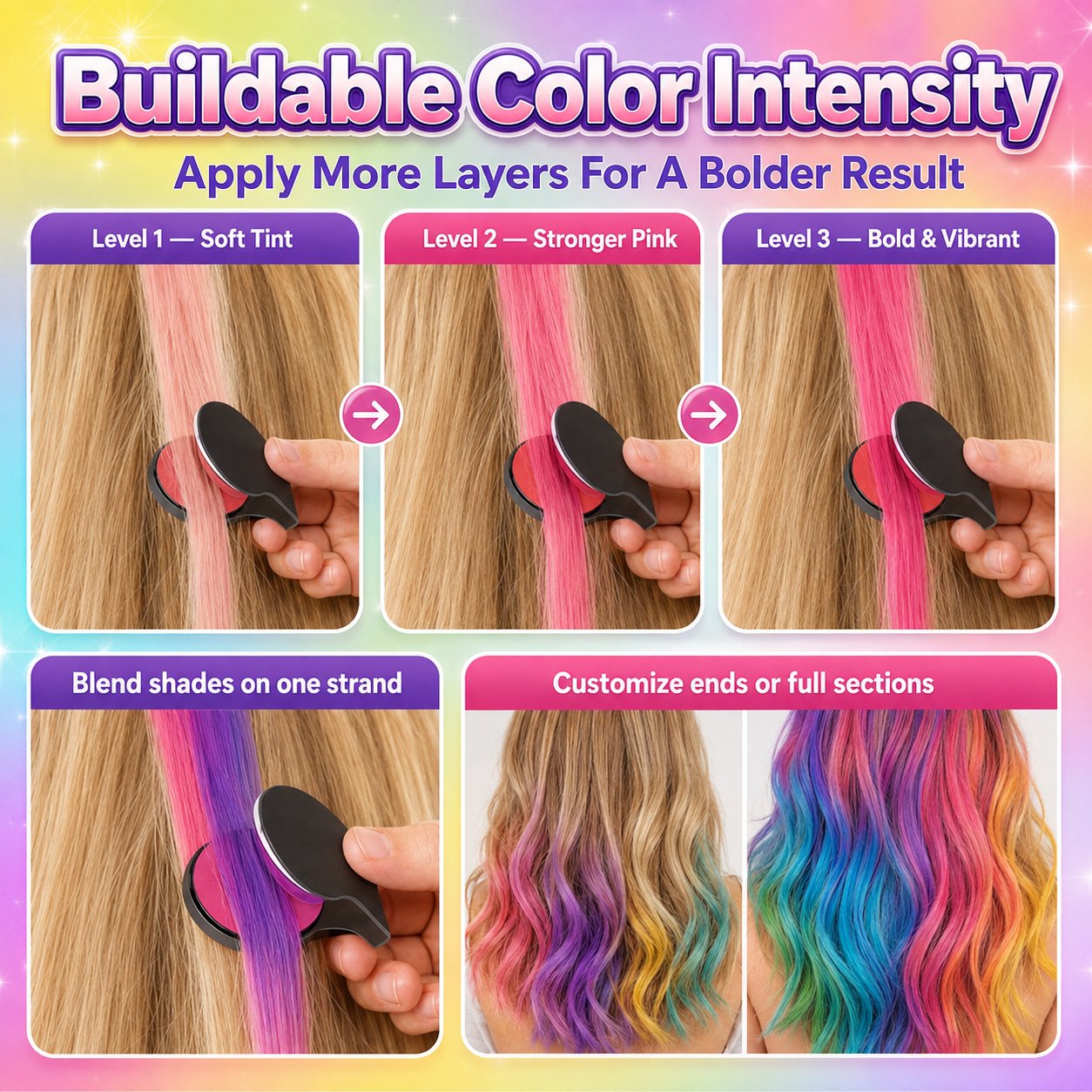 🔥🌈12-Color Temporary Hair Chalk Applicator Set