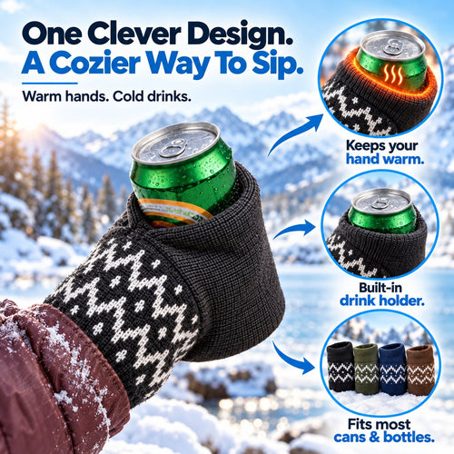 🍻Knitted Insulated Beer Can Glove Mittens – Warm Hands, Cold Drinks