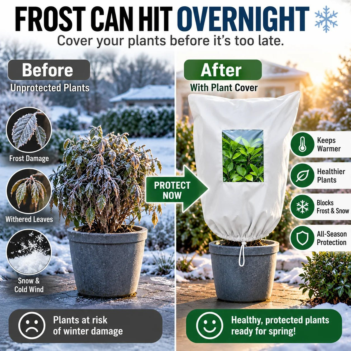 🌿 WINTER GARDEN ESSENTIAL | Plant Frost Protection Cover –Breathable Reusable Cover for Shrubs, Pots & Young Trees