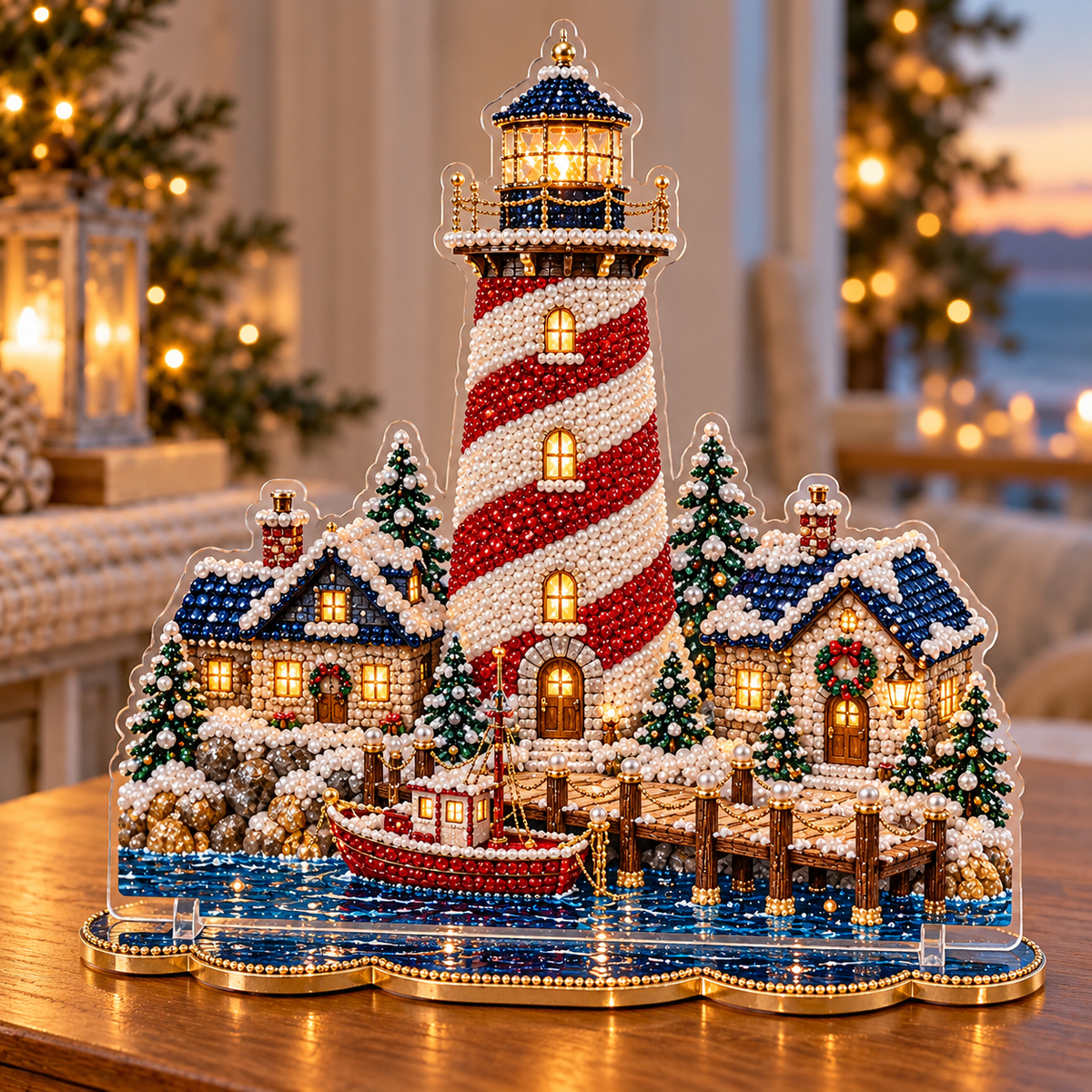 🎄 Christmas Lighthouse Village – DIY Sparkling Diamond 2D Art Decoration Kit