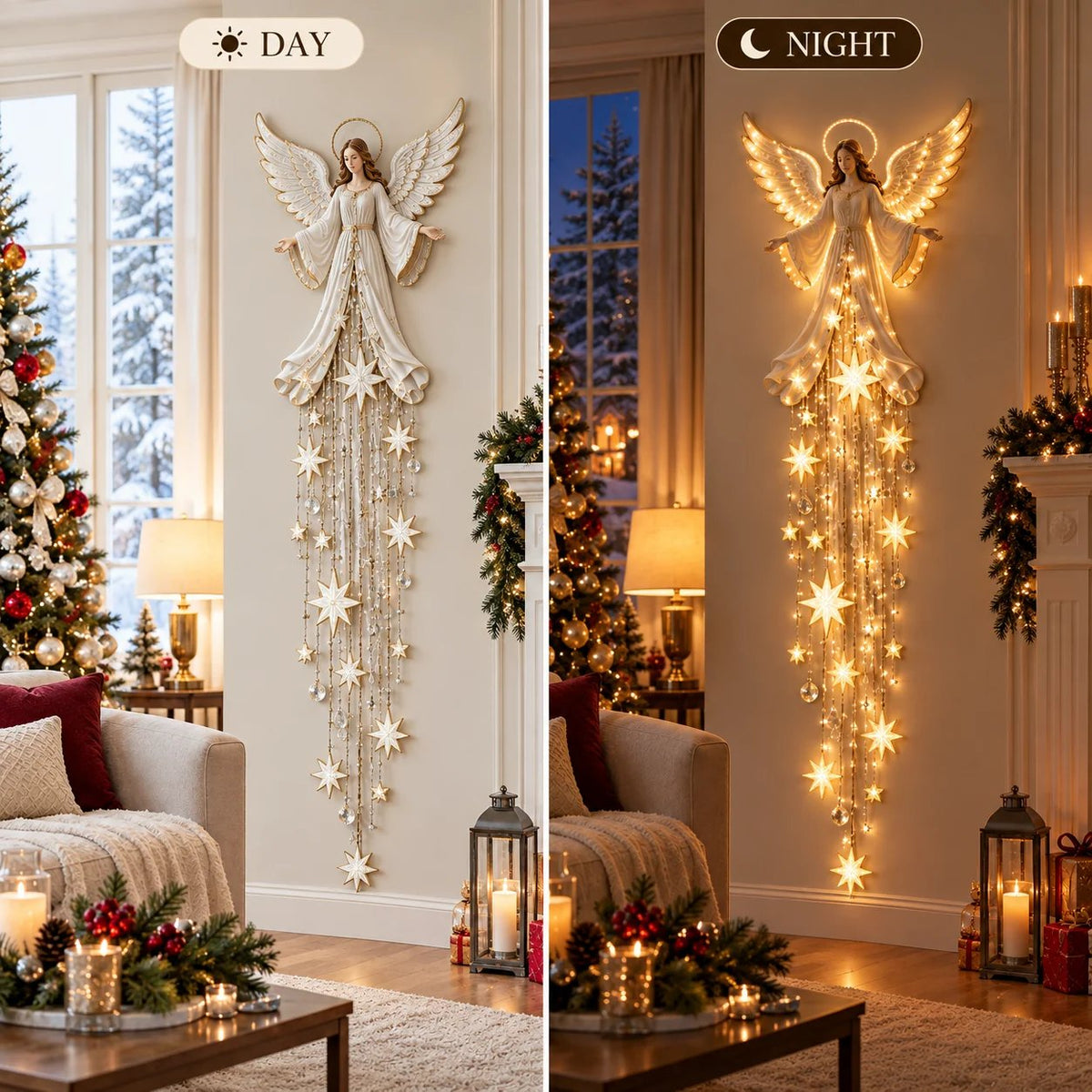 Last Day 50% OFF✨ Angel Blessing Starfall Wall Light™ – Heavenly Christmas Wall Decor✨