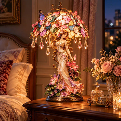 “Enchanted Butterfly Garden Lady” Lamp – Illuminated Flower Sculpture