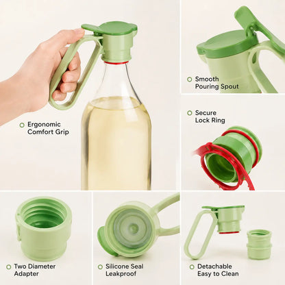 Sohochic Plastic Bottle Pour Spout Cap Dispenser - 1 Count, Portable Kitchen Utensil with Carry Handle, Detachable Wide Mouth & Different Caliber, for DIY Oil Pots & Refrigerator Cold Water Making