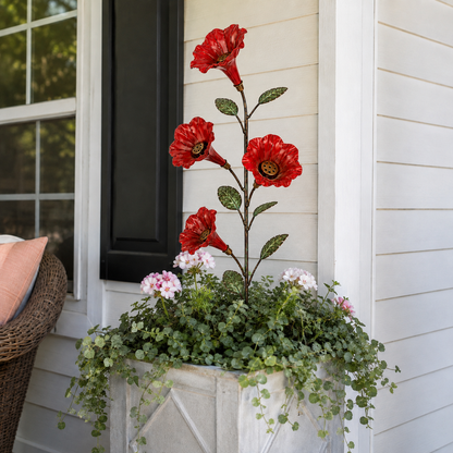 ✨ Vintage Red Flower Hummingbird Feeder Garden Stake