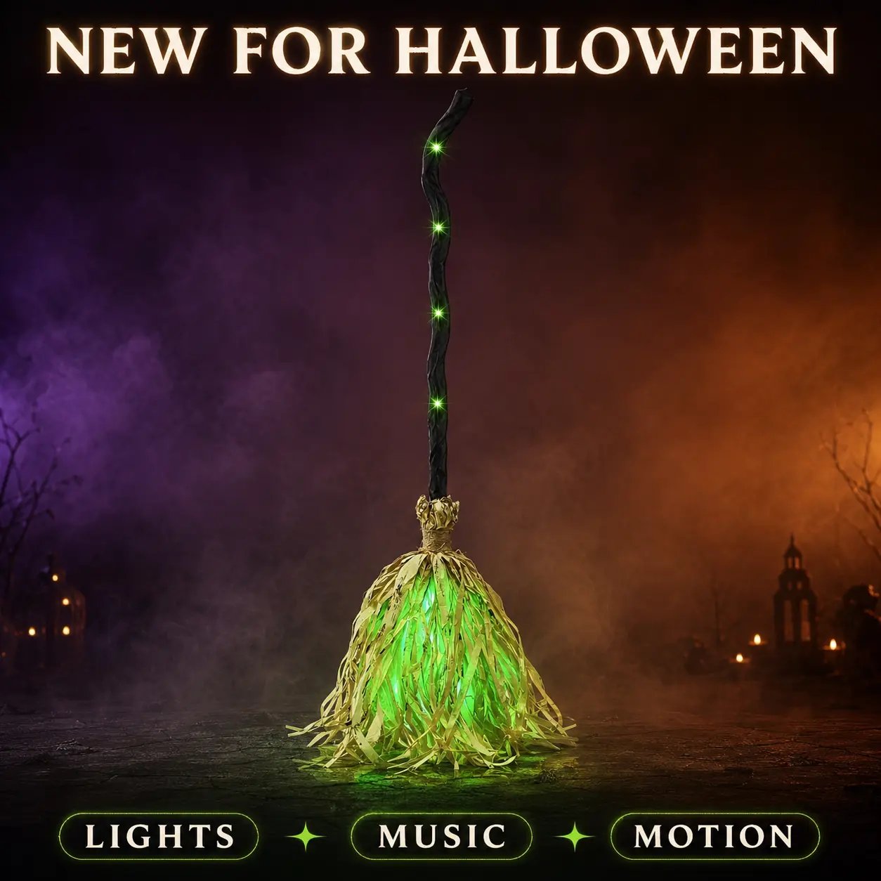 🎃 Animated Dancing Witch Broom with Lights & Music
