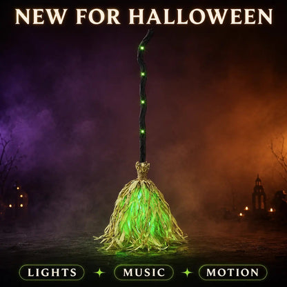 🎃 Animated Dancing Witch Broom with Lights & Music