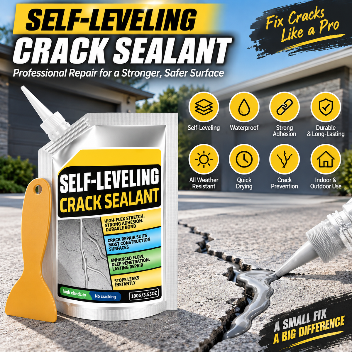 Self-Leveling Concrete Crack Sealant – Waterproof Quick-Drying Repair Filler with Scraper