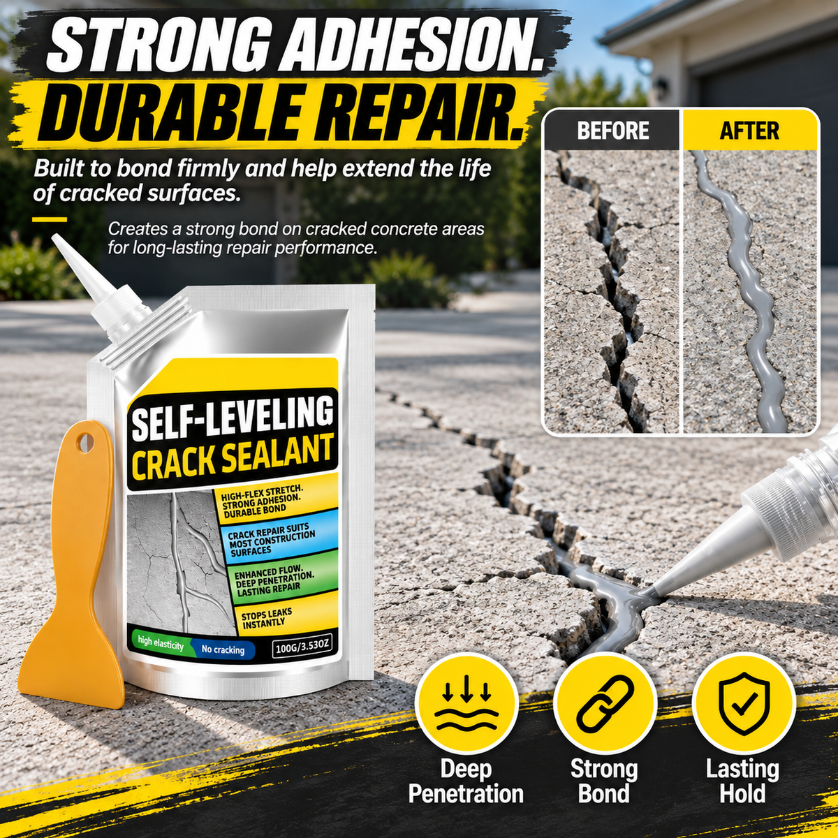 Self-Leveling Concrete Crack Sealant – Waterproof Quick-Drying Repair Filler with Scraper