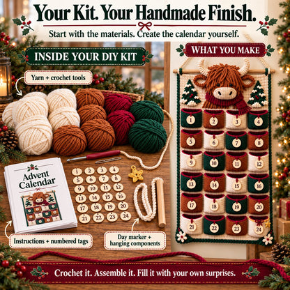 ⏳ Last Day 49% OFF – 🧶 DIY Crochet Advent Calendar Kit | 24 Refillable Pockets, 4 Christmas Characters & Complete Crochet Materials 🎄