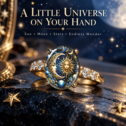 Sun & Moon Celestial Gold Ring – Vintage Cosmic Oval Jewelry