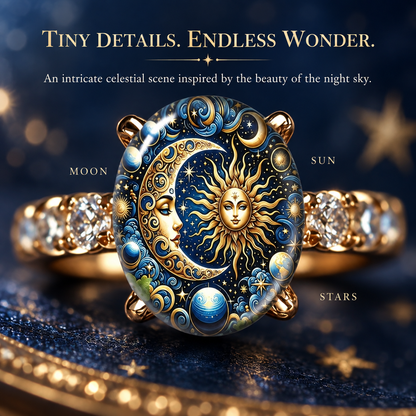Sun & Moon Celestial Gold Ring – Vintage Cosmic Oval Jewelry
