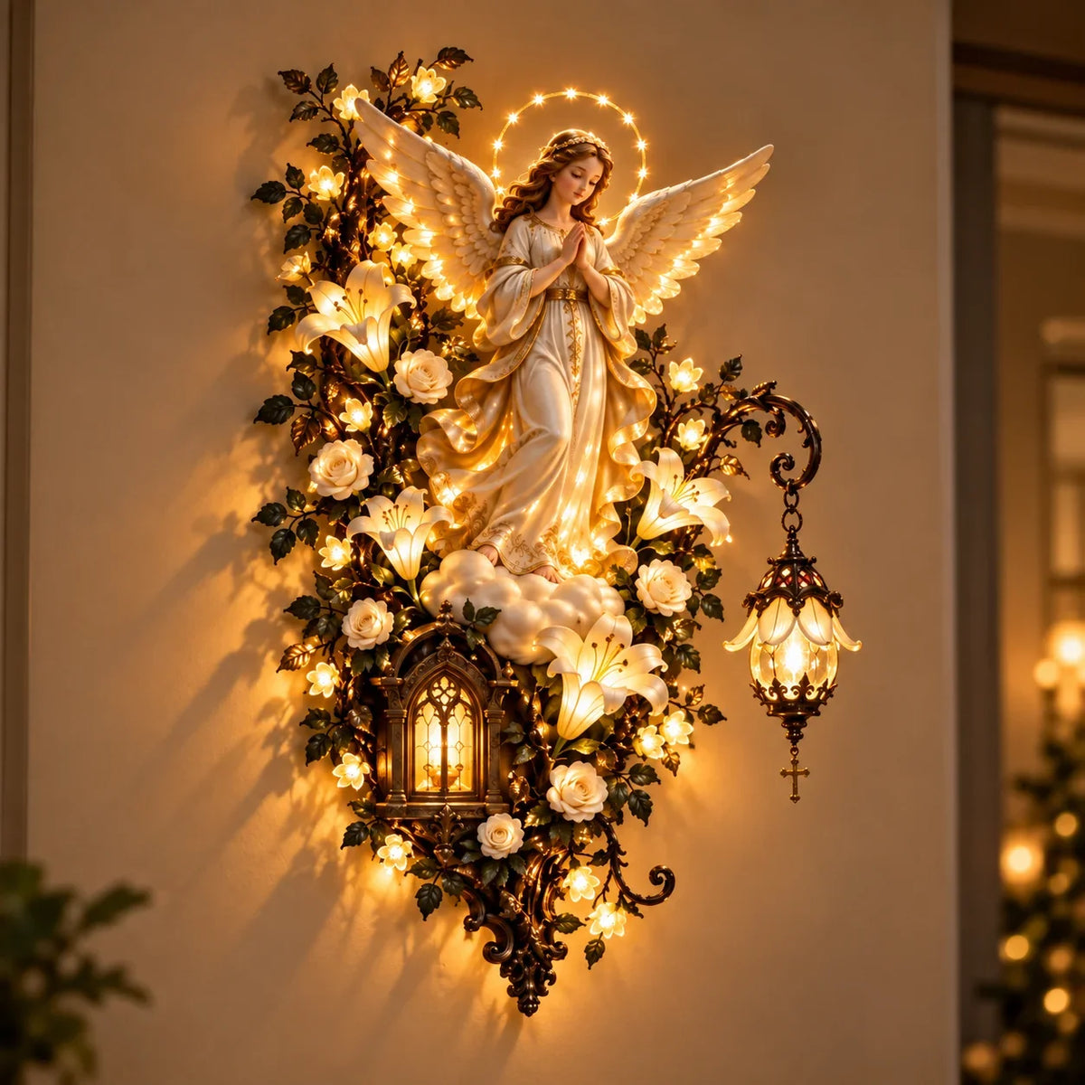 Illuminated Virgin Mary Floral Wall Decor