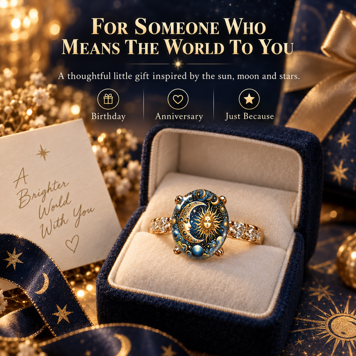 Sun & Moon Celestial Gold Ring – Vintage Cosmic Oval Jewelry