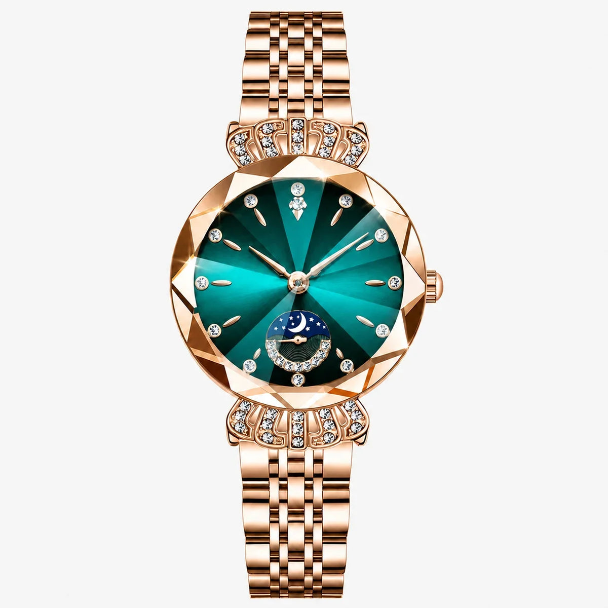 👑 Luxurious Rose Gold Crystal Quartz Watch – Diamond Cut Vintage Wristwatch✨