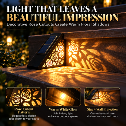 Solar Rose Step Lights Outdoor – Warm White IP65 Waterproof Stair & Deck Lights with Auto Dusk-to-Dawn Lighting