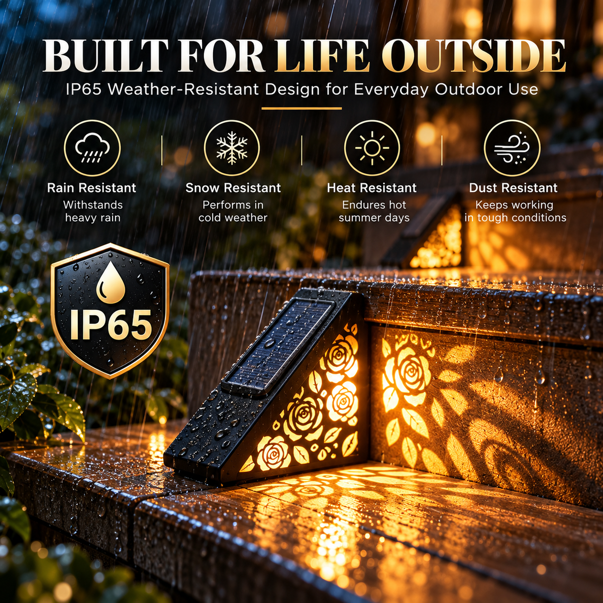 Solar Rose Step Lights Outdoor – Warm White IP65 Waterproof Stair & Deck Lights with Auto Dusk-to-Dawn Lighting