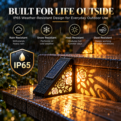 Solar Rose Step Lights Outdoor – Warm White IP65 Waterproof Stair & Deck Lights with Auto Dusk-to-Dawn Lighting