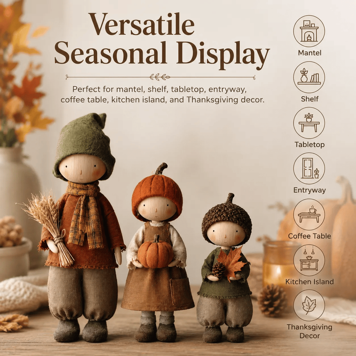 🍁3er-Set rustikale Herbst-Erntepuppen