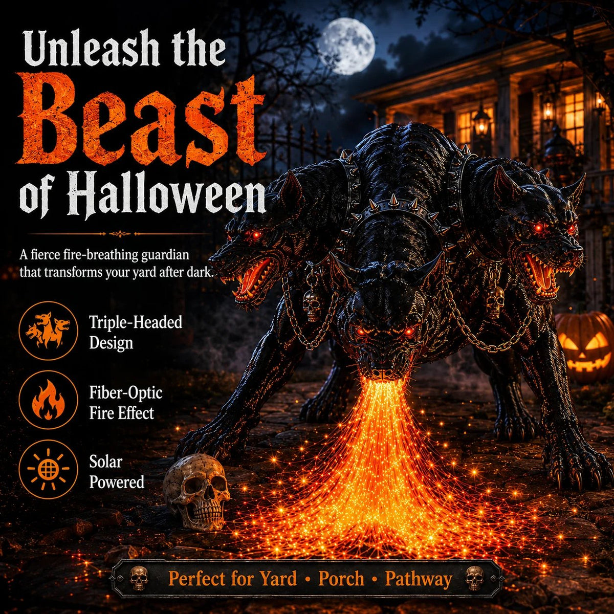 🎃 3-Headed Hellhound Halloween Light – Make Your Yard the One Everyone Remembers