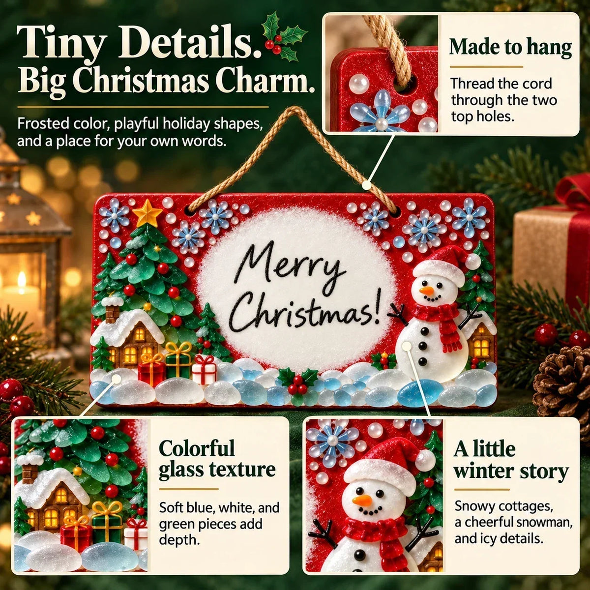 ⏳ Last Day 46% OFF – 🎄 Beginner-Friendly DIY Sea Glass Christmas Hanging Sign Kit | 8 Festive Designs with Handwritten Personalization ✍️