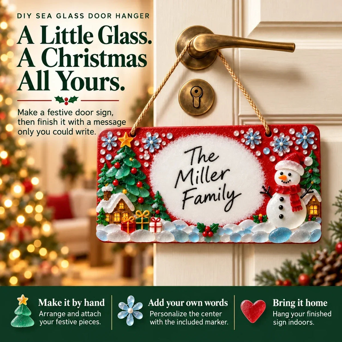 ⏳ Last Day 46% OFF – 🎄 Beginner-Friendly DIY Sea Glass Christmas Hanging Sign Kit | 8 Festive Designs with Handwritten Personalization ✍️