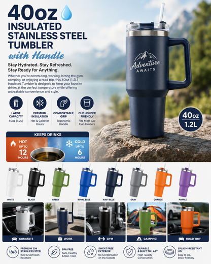 40oz Stainless Steel Ice Cup With Straw
