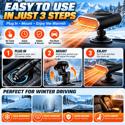 ❄️ 12V Portable Car Heater & Windshield Defogger – Adjustable Warm Air Fan