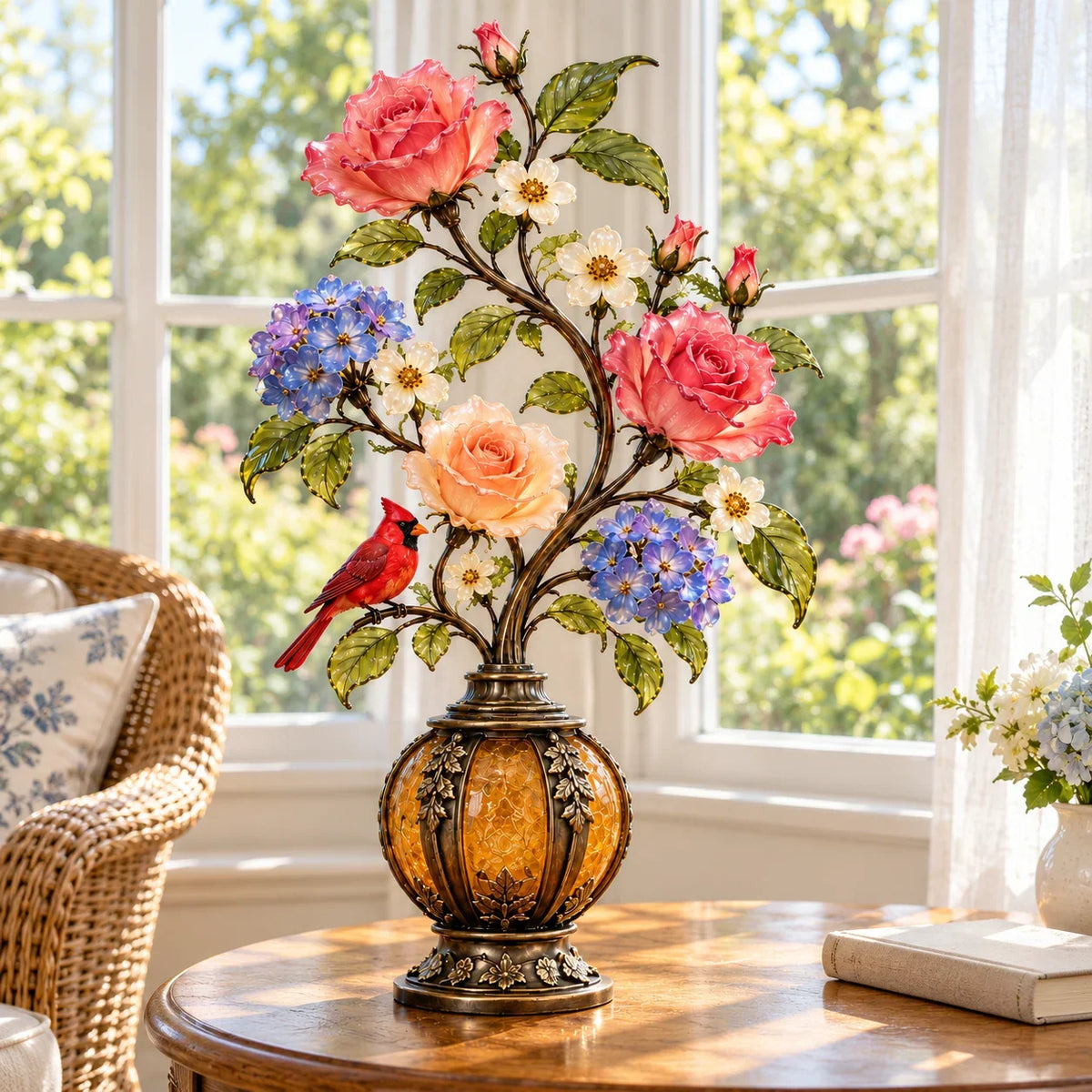 🌹✨ Eternal Bloom – Vintage Rose & Cardinal Table Lamp