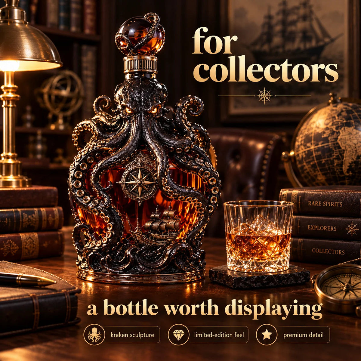 🔥LAST DAY 49% OFF -🐙kraken Voyage Octopus Whiskey Decanter | Gothic Nautical Bar Centerpiece
