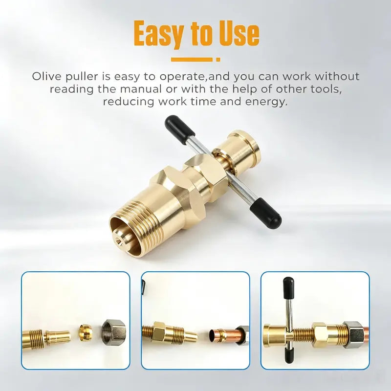 Compression Sleeve Puller Tool for 1/2' & 3/4' Brass Pipes, Rust-Resistant Ferrule Remover, Pipe Ring Extraction Kit for Corroded/Frozen Supply Stops, Removes Nut & Ferrule Safely – No Pipe Damage (Fits NPT 1/2', 3/4')