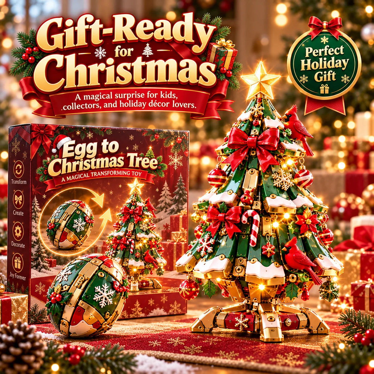 🔥 Last Day 50% Off 🔥 Egg-to-christmas Tree Magical Transforming Toy – Cardinal Christmas Tree Holiday Gift 🎄🎁✨