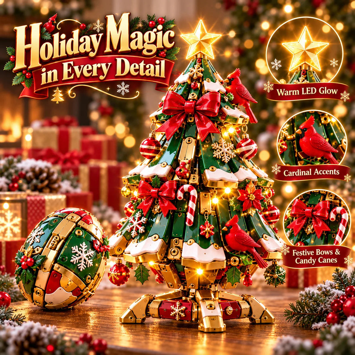 🔥 Last Day 50% Off 🔥 Egg-to-christmas Tree Magical Transforming Toy – Cardinal Christmas Tree Holiday Gift 🎄🎁✨
