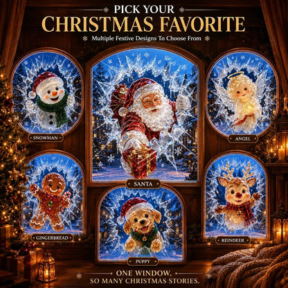 🎄Crystal Christmas Break-In Window Decal | 3D Shattered Glass Illusion with Sparkling Holiday Characters for Magical Window Decorations ✨🎅