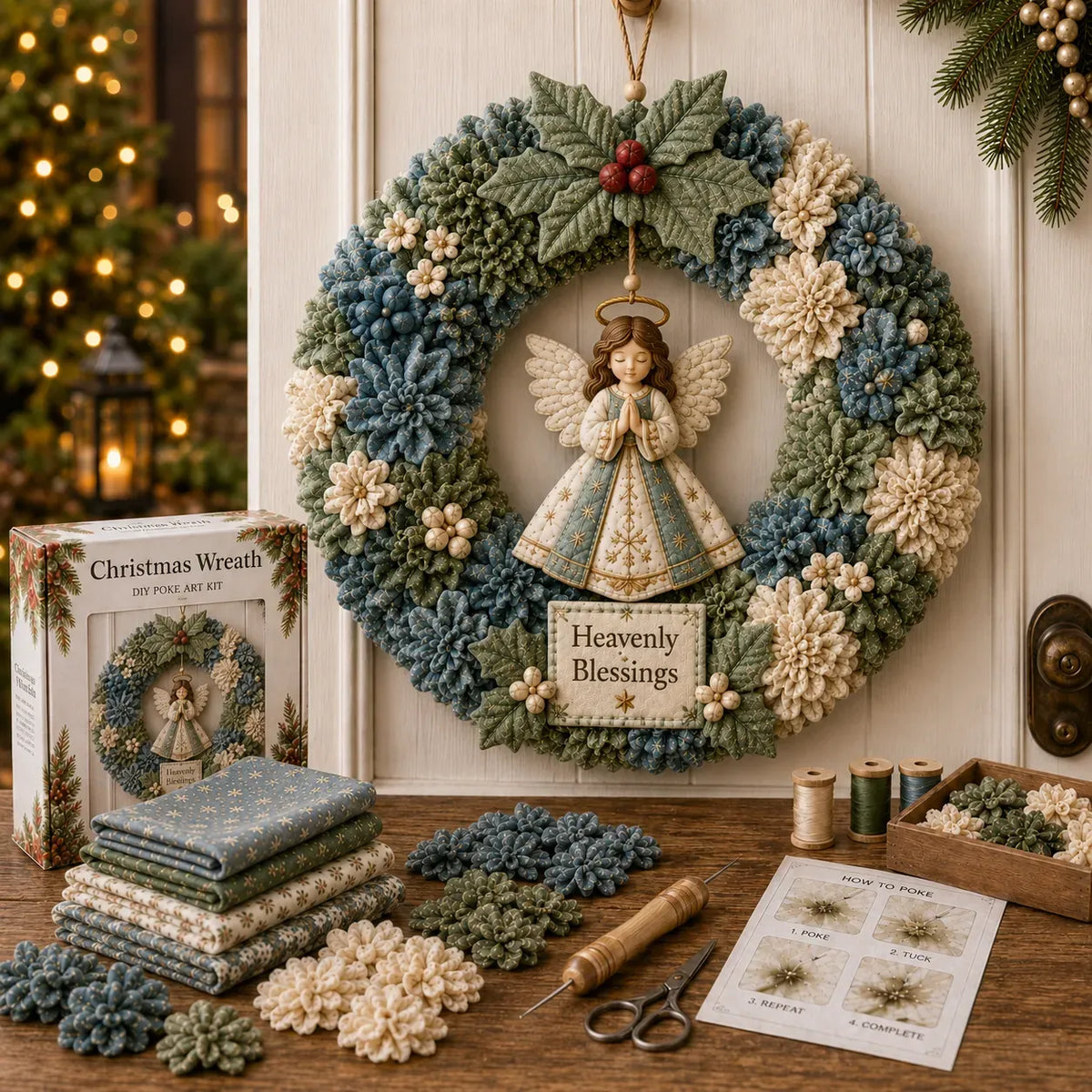 🎄 LAST DAY 50% OFF ✨ Make A Christmas Wreath You'll Be Proud To Display ❤️ 3D Fabric Poke DIY Kit With Tutorial & Guide Included