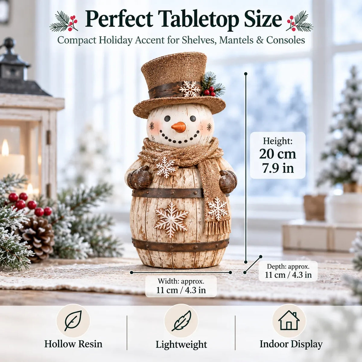 ⛄ Farmhouse Frosty | Whitewashed Barrel Snowman Decor
